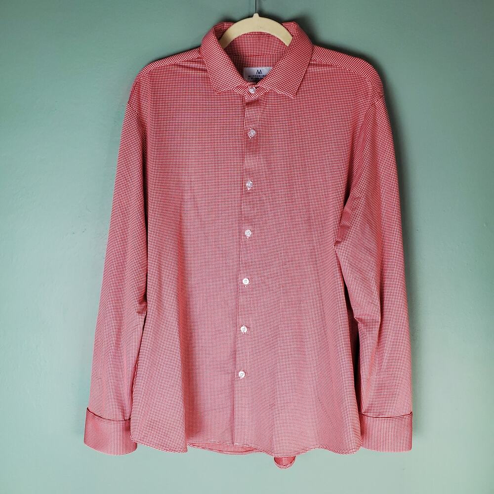 Mizzen + Main Men's Red Check Trim Fit Button Down Long Sleeve Shirt Size Large